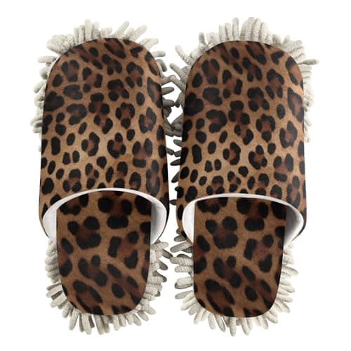 FLildon Microfiber Cleaning Slippers Leopard Print Washable Mop Shoes Slipper for Men/Women House Floor Dust Cleaner, Size M
