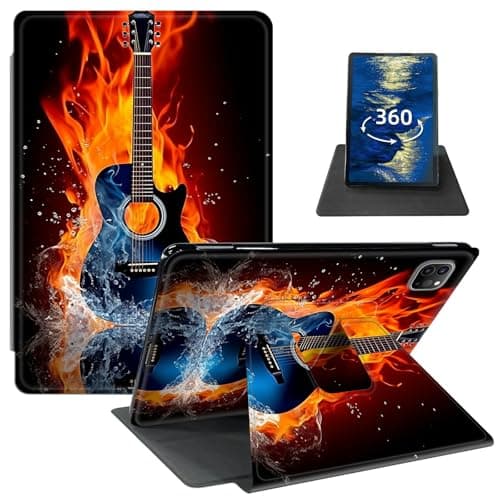 GFRGTFHYT for iPad Pro 13 Inch Case M4(2024) with 360 Degree Rotating Swivel Slim PU Leather Shockproof Protective Adjustable Stand Smart Cover with Auto Wake/Sleep for iPad Pro 13, Cool Guitar
