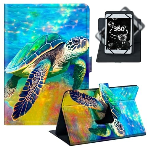 BREIDMKFM Tablet Case for Fire HD 8/iPad mini 6 - Universal 7-9 Inch Lightweight Leather Folio with 360 Rotating Stand,Fit for Galaxy Tab A 8.4/Fire 7/Lenovo Tab M8,﻿Colorful Sea Turtle