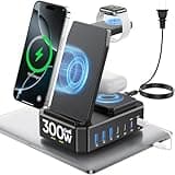 300W Charging Station for Multiple Devices Apple,10 in 1 Wireless Charger for iPhone,GaN III USB C 65W PD Fast Charging Stand Dock for MacBook,iWatch&Airpods (Wireless Charging Only for Apple)