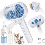 4-in-1 Pet Steam Brush for Dog & Cat with Dual Spray Nozzle | Shedding Hair Removal Comb with Waterless Shampoo, Self-Cleaning Grooming Tool for Anti-Static Skin-Friendly Use (blue)