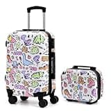 MOMOKOVA 14" & 20" Kids Luggage Set with 24 Coloring Markers, 2PCS Kids Carry-on Travel Suitcase with Spinner Wheels, Adjustable Handle & TSA Lock