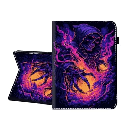 CICPLKSE Case for Samsung Galaxy Tab S10 FE+/ S10 FE Plus 5G 13.1″ 2025,Premium PU Leather Cover with Auto Sleep Wake,Purple Flame Skull