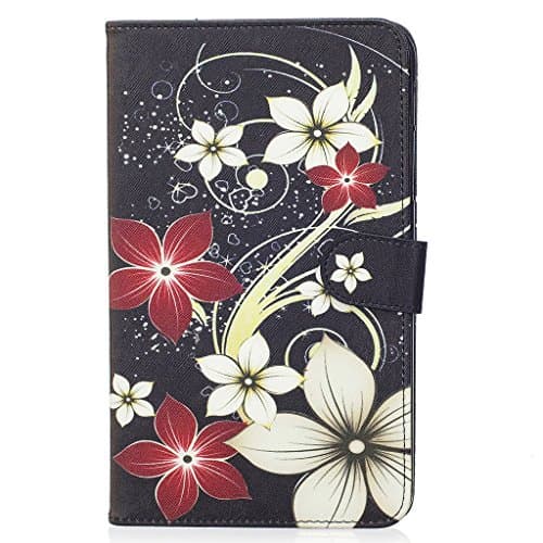 HYAIT® for Galaxy Tab E 8.0 (SM-T375)[Color ZMD] Fashion Case Cute Magnetic Snap Wallet Card Flip Synthetic Holster Leather Stand-Flower