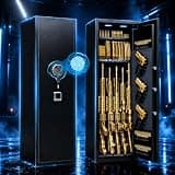 14-15 Gun Safe for Rifles and Pistols, No Assembly Required Gun Cabinet for Rifle Featuring Adjustable Gun Racks, Fingerprint Gun Safes for Home with Password Lock, Black, 57.1"H