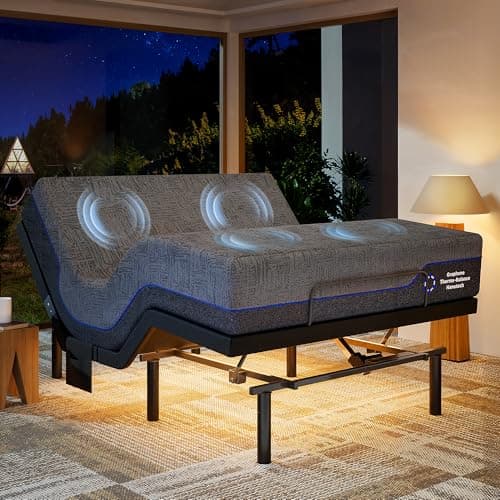 Marsail NS2 Pro Massage Adjustable Base with Mattress Set, Wireless Remote & App Control, Queen Adjustable Bed Frame + 12-inch Cooling Gel Memory Foam Mattress