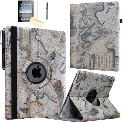 Jkytec case for iPad 6th 5th Generation 9.7 inch, for iPad Air 1/Air 2 Rotating smart Cover Stand with Wake up Sleep for A1893 A1954 A1822 A1823 A1566 A1567 A1474 A1475 (Map)