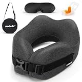 nadachi Neck Pillow Airplane Travel Set - Pure Memory Foam Travel Neck Pillow, Plane Pillow for Long Flights Essentials, Sleeping with 3D Contoured Eye Mask, Earplugs, Portable Bag (DeepGray)