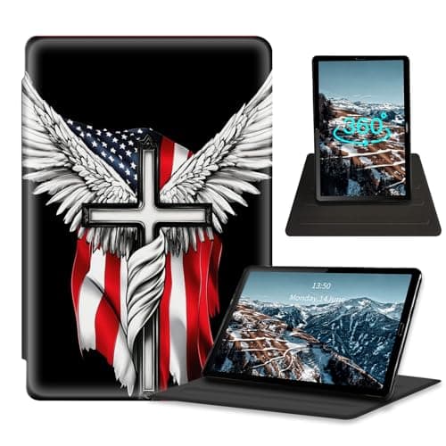 DSIVIKIZ Folio Stand Rotating Case for Samsung Galaxy Tab S5E 10.5 in 2019 T720/725–Angel Cross, Function Hard Shockproof PU Leather Multi-Viewing Angles Cover