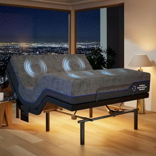 Marsail NS1 Queen Massage Adjustable Base with Mattress Set,Dual Motor Frame + 14" Cooling Gel Memory Foam Mattress, Wireless Remote, CertiPUR-US