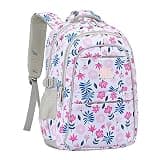 MYGOO Girls School Backpack Euclid Flower Pink Bookbag for Elementary Middle School Ages 5-12, 17 inch Large Capacity 24L Kids Student Travel Bags