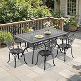 Star20XX Patio Dining Set, Patio Set, Cast Aluminum Outdoor Dining Set, Black, Piece Table and Chair Set for Backyard Porch Deck, Rectangular Table, Seats 4