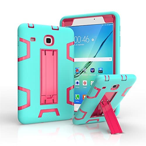 DumiDuier Galaxy Tab E 8.0 Case,T375/T377 Case,[Kickstand Feature] High Impact Resistant Heavy Duty Armor Defender Case for Samsung Galaxy Tab E 8.0 inch SM-T375/T377a/v/p Tablet (Aqua+Hotpink)