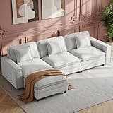 MALOL Modular Sectional Sofa 107", Comfy Cloud Couch with Ottoman, Deep 4-Seat L Shaped Modular Sofa, Couches with Throw Pillows for Living Room, Beige