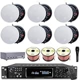 Vaiyer Sound System Kit - 7.2 Channel 1500 Watts Bluetooth Amplifier w/ 6 Qty of 8" Frameless Ceiling Speakers 300 W Each, Mic, 4-Ch Speaker Selector, 16 AWG 300 ft Speaker Wire & Remote