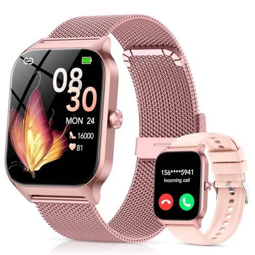 CASCHO Smart Watches for Women, 1.85" HD Smartwatch with 120+ Sports Modes/Heart Rate/Sleep Monitor, IP68 Waterproof Fitness Tracker with Bluetooth Calling/Music Control for Android iOS-Rose Gold