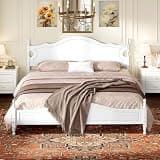 VOOTOLOVER King Retro Wood Bed, 500lb Capacity Platform Bed Frame