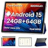 TUOHAITIME Android 15 Tablet,10 inch Tablets, Octa Core CPU, 24GB+64GB+512GB Expansion, 1280x800 Display Screen, Wi-Fi6, Dual Cameras, 6000mAh Battery,Support Widevine L1 Google Kids Space, Blue
