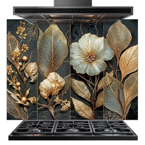 Tempered Glass Backsplash for Kitchen - Easy to Clean Behind Stove Backsplash Protector for Wall - Heat and Scratch Resistant Backsplash for Stove - Branch and Flower Design