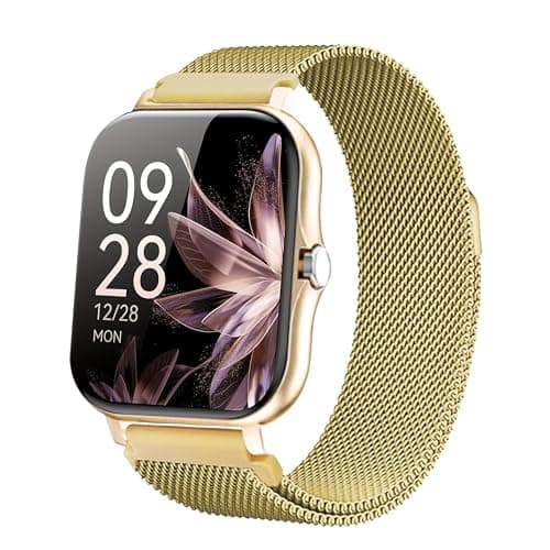 RYE 2.01-Inch Full Touch Screen Unisex Smartwatch, Built-in Speaker, Wireless Calling, Music Playback, Weather & Message Notification, Fitness Tracker (Gold)