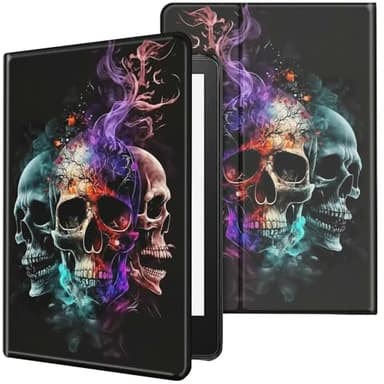Case for All-New Kindle Paperwhite 12th Generation 7 inch 2024 & Kindle Colorsoft Signature Edition 2024 Lightweight Protective PU Leather Smart Stand Cover with Auto Wake Sleep - Fire ice Skull