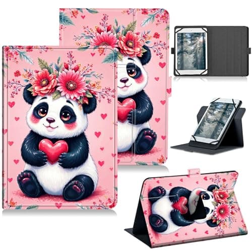 RWUTYTIUL Universal Tablet Case for Xiaomi Pad 7/7 Pro 11.2 Inch, 360 Degree Rotating Kickstand Protective Stand PU Leather Shell Cover for 10.5"-11.5", Pink Panda