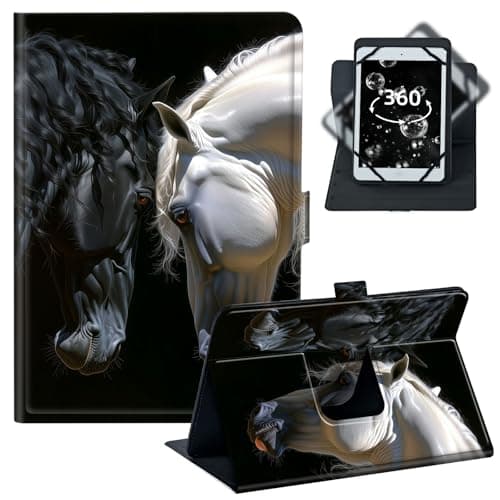 BREIDMKFM Tablet Case for iPad Pro 11/Samsung Tab S9 11-10.5-11.5 Inch PU Leather Folio with 360 Rotating Stand,Fit for Fire Max 11/iPad 10th Gen,﻿Black White Horse