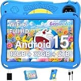 Kids Tablet, Android 15 Tablets for Kids with Octa-Core, 9 inch Toddler Tablet with 12GB 32GB 2TB Expand, 1340*800 IPS Display, Drop-proof EVA Case, Parental Control, Dual Camera, WiFi 6 - Blue