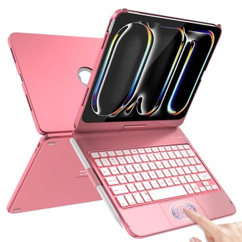 TaIYanG Touch iPad Pro 11 inch case with Keyboard (M5/M4, 2025/2024), 360° Rotatable, 7-Color Backlit with Multi-Touch Trackpad Keyboard Case for iPad Pro 11 Inch, Watermelon Red