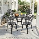 lafengyan Cast Aluminum Outdoor Dining Set with Round Table and 4 Chairs for Patio, Deck, or Balcony