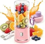 Portable Blender with Leakproof Lid & Sip Spout, Personal Blender for Smoothies, 38 Blades, 21000RPM, Cordless USB-C Rechargeable, Easy Clean for Home Office Gym (Pink)