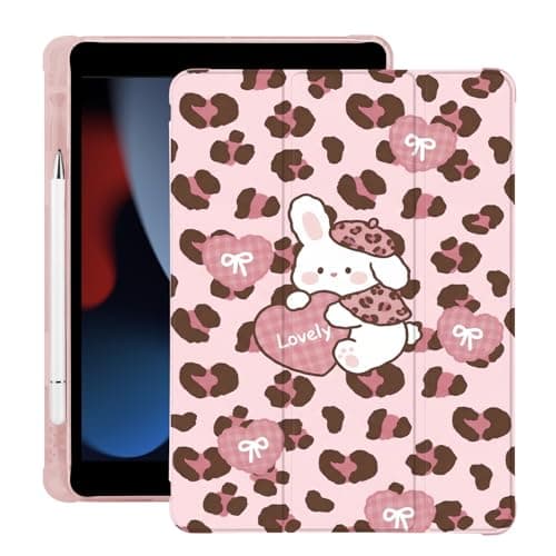 BlHMCASE Cute Leopard Print Bunny for iPad (A16) 11th Gen Case 11 Inch 2025, for iPad 10th Gen Case 10.9 Inch 2022 with Pencil Holder, Auto Sleep/Wake, Pink Leather Soft TPU Back Cover