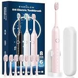 EVERGLOW Electric Toothbrush for Adults and Kids - Rechargeable Power Toothbrush with 8 Brush Heads, Holder & Travel Case, 6 Cleaning Modes, IP67 Waterproof, USB-C Fast Charge for 45 Days Use - Pink