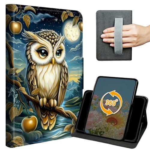 Case for iPad mini 7 (A17 Pro, 7th Generation) 2024 /Mini 6 (6th Gen) 8.3 Inch Slim PU Leather 360 Degree Rotating Adjustable Stand Smart Cover with Hand Strap, Auto Wake/Sleep,Art Owl