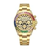 VEADONS Gold Watches for Men Wrist Watch Quartz Analog Watch Men Luxury Dress Watches Stainless Steel Chronograph Watches Luminous Waterproof Men's Watches with Diamond Crystal Dial Gifts for Man