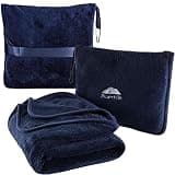 BlueHills Premium Soft Travel Blanket Pillow Airplane Compact - Navy Blue