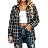 xiaoleilemon Flannel Shirt Women Plaid Button Down Shackets Long Sleeve Fall Basic Tops Business Casual Office Outfits