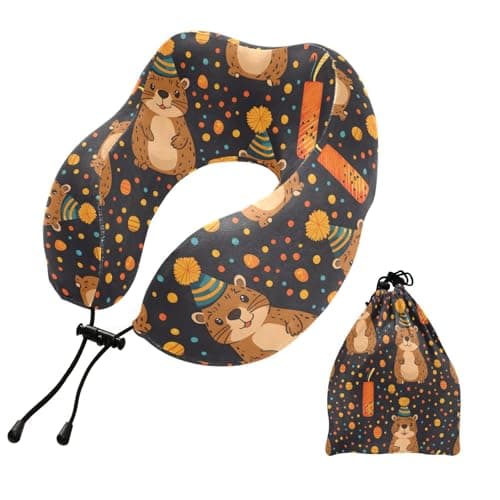 ZOEO Travel Pillow for Neck Head, Party Otter Pattern Memory Foam Padding Sleeping Airplane Trains Cars Camping Office