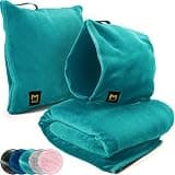 Travel Blanket Airplane Compact with Hoodie, Folds into a Travel Pillow