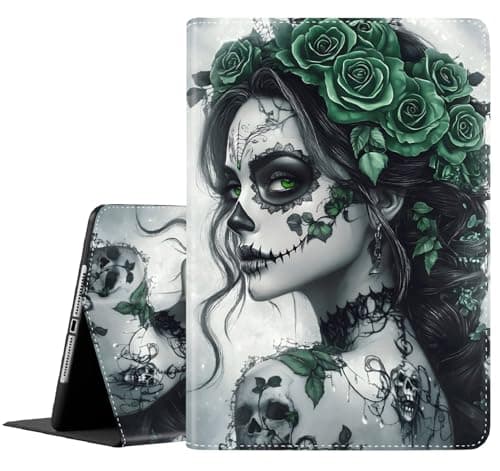 Case for Samsung Galaxy Tab A11 Plus/A9 Plus 2025/2023 5G 11 Inch, Slim Folding Stand Cover with Auto Wake/Sleep for Galaxy Tab A11+/A9+ 11 Inch ，Sugar Skull Girl and Cyan Roses