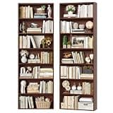 FACBOTALL 82" Tall Bookshelf Set of 2, 7-Tier Open Shelves Bookcase,Freestanding Display Storage Shelves, Tall Bookcase Home Decor Furniture for Home Office,Living Room,Bedroom, Cherry