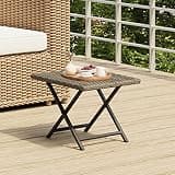 KLGBNCVE Gray Folding Patio Table 17.7"x13.8"x12.6" Poly Rattan Steel Frame for Garden Balcony