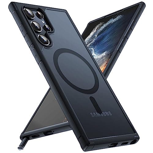 TOCOL for Samsung Galaxy S22 Ultra Case Magnetic, [Wireless Charging Compatible ][Military Drop Protection] Translucent Matte Back Cover for S22 Ultra, Black