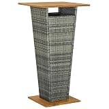 KLGBNCVE Poly Rattan Patio Bar Table with Solid Acacia Wood Tabletop, 23.6x23.6x43.3 Inches Gray Outdoor Counter Table