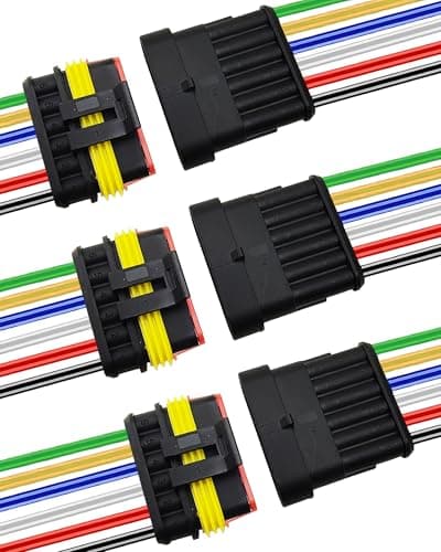 PLUXPAER 14 AWG 6 Pin Waterproof Connector, 6 Wire Automotive Waterproof Electrical Connectors, 14 Gauge Male and Female Way Connectors Harness 12V Quick Connect for Car Truck Boat Motorcycle -3 Pack