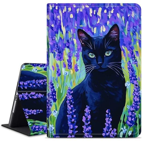 Dikoer for Samsung Galaxy Tab S6 Lite 10.4 Inch 2024/2022/2020 (SM-P620/P610/P613/P615) Tablet Case, Slim KickstandStand Leather Smart Cover with Auto Wake/Sleep, Lavender Black Cat