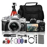 Olympus OM-D E-M10 Mark IV Mirrorless Camera Silver with M.Zuiko 14-42mm EZ Lens, 20.3MP Sensor, 4K Recording, 5-Axis Stabilization, Travel Photography Camera (Bundle)