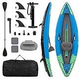 GarveeTech Versatile Inflatable Kayak – Comfortable Padded seat – 3 fins for Stability – Repair kit, Pump, and Bag Included – Ideal for Fishing and Water Recreation – 204 kg Capacity