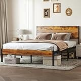 OLIXIS Queen Bed Frame with Wooden Headboard & Footboard, Heavy-Duty Metal Slat Platform Mattress Base, Supports Up to 800 LBS, No Box Spring Required, Sturdy Structure & Quick Easy Assembly