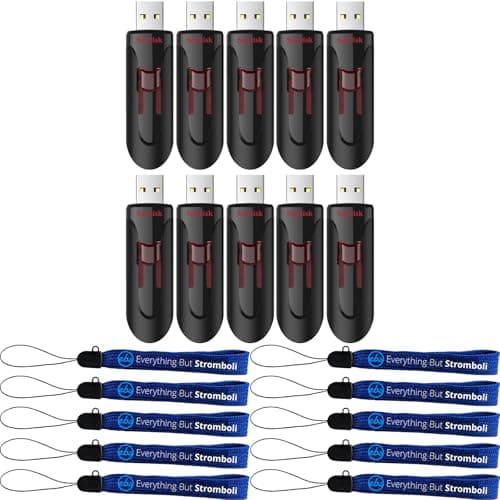 SanDisk 16GB (10 Pack) Glide Flash Drive Up to 100MB/s Read Speed - SDCZ600-016G-B35 - Bundle with (10) Everything But Stromboli Lanyards